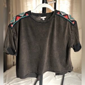 Urban Outfitters Ecote Short Sleeve embellished beaded shoulder top